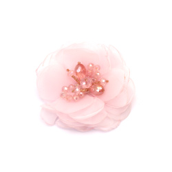 Organza Flower with Crystal Beads / 80 mm / Light Pink