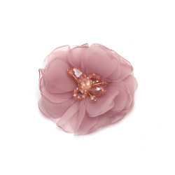 Organza Flower with Crystal Beads / 80 mm / Pastel Violet