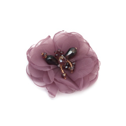 Organza Flower with Crystal Beads / 80 mm / Violet