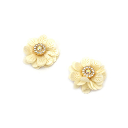 Satin Flower with Crystal Element / 30 mm / Light Yellow - 4 pieces