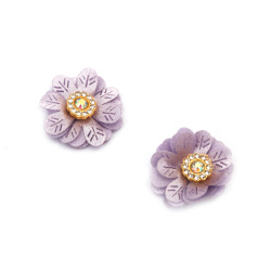 Satin Flower with Crystal Element / 30 mm / Light Purple - 4 pieces