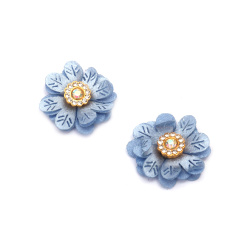 Satin Flower with Crystal Element / 30 mm / Light Blue - 4 pieces