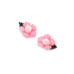 Floare textila cu pompon 25 mm culoare roz deschis - 4 bucati