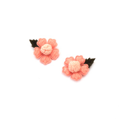 Fabric Flower with Pompom / 25 mm / Salmon Color - 4 pieces