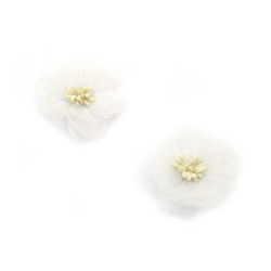 Floare organza și stamine 50 mm culoare alb - 2 buc
