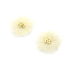 Decorative Organza Flower with Stamens / 50 mm / Champagne Color - 2 pieces