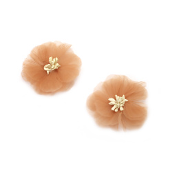 Organza Flower with Stamens / 50 mm / Light Brown - 2 pieces