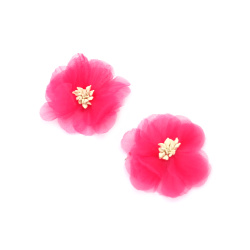 Floare organza și stamine 50 mm culoare ciclamen - 2 buc