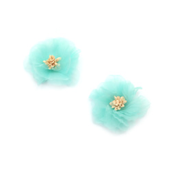 Organza Flower with Stamens / 50 mm / Turquoise Color - 2 pieces