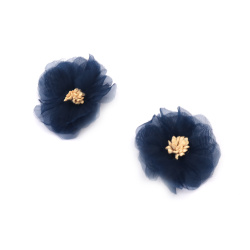 Цвете органза и тичинки 50 мм цвят тъмно син -2 броя