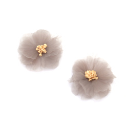 Organza Flower with Stamens for DIY and Crafts / 50 mm / Grey - 2 pieces