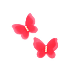 Organza Butterfly with Pearls / 45x30 mm / Watermelon Color - 4 pieces