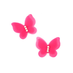 Organza Butterfly with Pearls / 45x30 mm / Cyclamen Color - 4 pieces