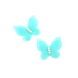 Organza fluture și perle 45x30 mm culoare albastru - 4 buc