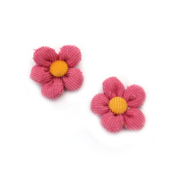 Floare de blugi-catifea 35 mm culoare roz inchis, galben - 2 bucati