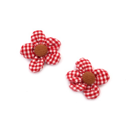 Checked Fabric Flower / 40 mm / Red, Brown - 2 pieces