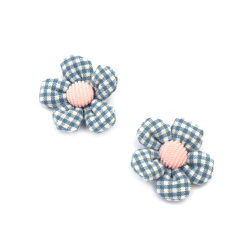 Checked Fabric Flower / 40 mm / Blue, Pink - 2 pieces