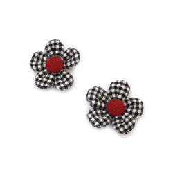 Checked Fabric Flower / 40 mm / Black, Dark Red - 2 pieces