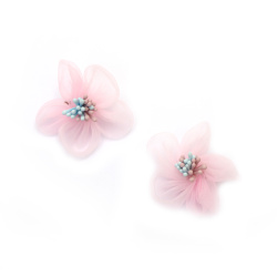 Organza Flower with Two-Tone Stamens / 50 mm / Light Pink - 2 pieces