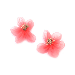 Organza Flower with Two-Tone Stamens / 50 mm / Watermelon Color - 2 pieces