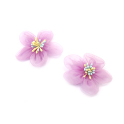 Floare din organza și stamine de flori 50 mm culoare violet - 2 buc
