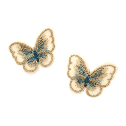 Fluture din dantela brodata 50x40 mm culoare aurie - 4 bucati