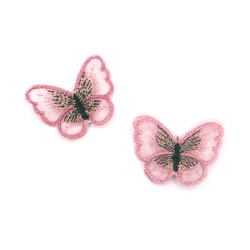 Fluture din dantela brodata 50x40 mm culoare roz - 4 bucati