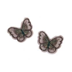 Пеперуда от бродирана дантела 50x40 мм цвят сив -4 броя