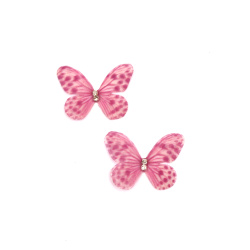 Dotted Organza Butterfly with Crystal / 30x20 mm / Purple - 5 pieces
