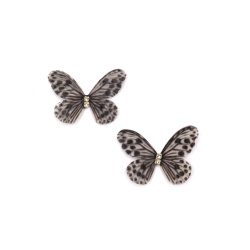 Dotted Organza Butterfly with Crystal / 30x20 mm / Grey - 5 pieces