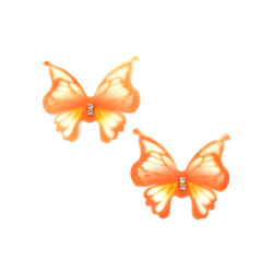 Organza Butterfly with Crystals /  45x40 mm / Orange - 5 pieces