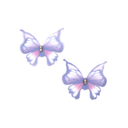 Пеперуда органза с кристал 45x40 мм цвят лилав -5 броя