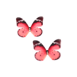 Пеперуда органза с кристал 50x35 мм цвят червен меланж -5 броя