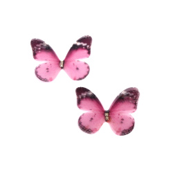 Decorative Organza Butterfly with Rhinestones / 50x35 mm / Pink-Purple - 5 pieces