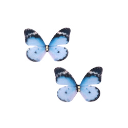Organza Butterfly with Rhinestones for Accessories and Decoration / 50x35 mm / Blue - 5 pieces