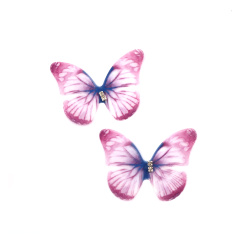 Organza fluture cu cristal 50x37 mm culoare alb, violet - 5 bucati