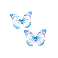 Пеперуда органза с кристал 50x37 мм цвят бял, син, лилав -5 броя