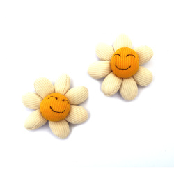 Textile Daisy with Smile, 75 mm - Set of 2