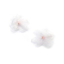 Flori de organza cu stamine 60 mm culoare albă - 2 bucăți