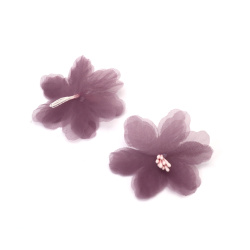 Flori de organza cu stamine 60 mm culoare violet pastel - 2 bucăți