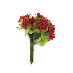 Bouquet for Decoration - Paper,  Wire and Textile, Red Color, 80 mm - 10 pieces