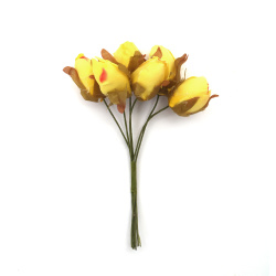 Букет рози пъпка 100x20 мм цвят жълт -6 броя