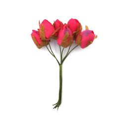 Букет рози пъпка 100x20 мм цвят циклама -6 броя