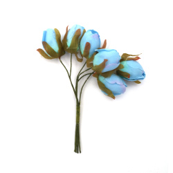 Букет рози пъпка 100x20 мм цвят син -6 броя