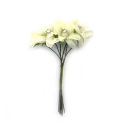 Fabric Flower Bouquet with Pearl and Crystal 35x110 mm, Champagne Color - 6 pieces