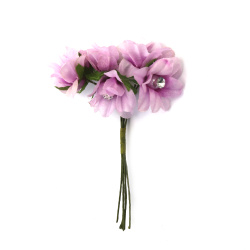 Buchet de flori textil cu perle si cristal 35x110 mm culoare violet - 6 bucati