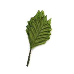 Fabric Leaves with Wire Handle,  45x130 mm, Green Color - 10 pieces