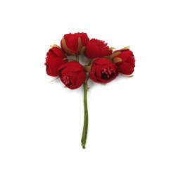 Flower Bouquet with Stamens 25x110 mm, Dark Red Color - 6 pieces