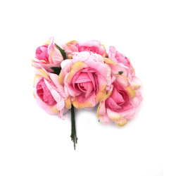 Textile and Lace Rose Bouquet 60x140 mm, Pink Melange Color - 6 pieces