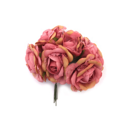 Textile and Lace Rose Bouquet 60x140 mm, Rose Ash Color - 6 pieces